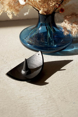 Chushin Kobo Sasafune Cast Iron Incense Stick Holder made in Japan lifestyle with cones