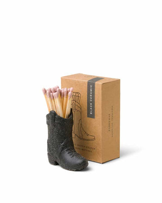 Paddywax Black Boot Matchstick Holder and Striker with Pink Matches lifestyle