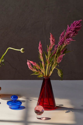 Paddywax Ruby Glass Matchstick Holder with long matches lifestyle