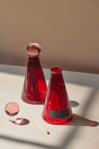 Paddywax Ruby Glass Matchstick Holder with long matches with striker lifestyle