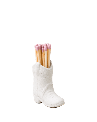 Paddywax White Boot Matchstick Holder and Striker with Pink Matches
