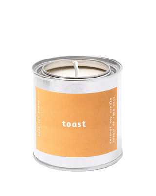 malathebrand toast coconut soy wax scented candle in tin with light brown label 25 hour burn time gourmand home fragrance
