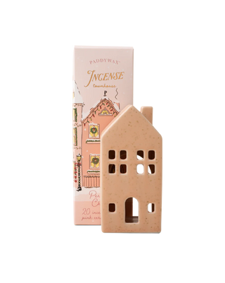 Paddywax Pink Townhouse Incense Cone Holder with 20 Persimmon Chestnut cones front