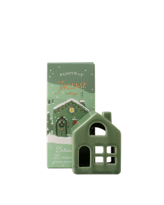 Paddywax green Townhouse Incense Cone Holder with 20 balsam and fir cones front