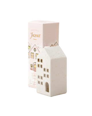 Paddywax white Townhouse Incense Cone Holder with 20 teakwood and tobacco cones Side