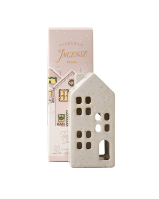 Paddywax white Townhouse Incense Cone Holder with 20 teakwood and tobacco cones front