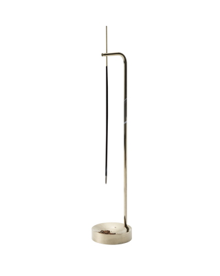 mellowover reverse brass incense holder gold circular base with long bent pole for holding incense sticks minimal design meditation home accessory