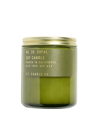 pf candle co copal scented candle in a green glass jar with 50 hour burn time spiced and aromatic home fragrance