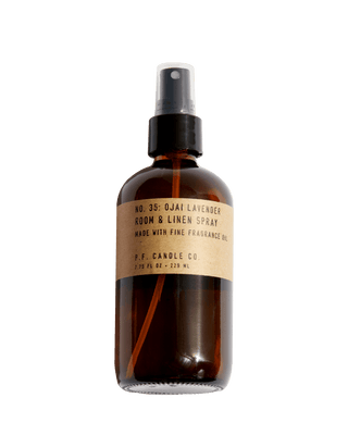 pf candle co ojai lavender room and linen spray from classic collection in amber glass spray bottle with kraft paper label fresh citrus home fragrance fresh and revitalizing