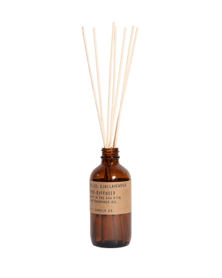 pf candle co ojai lavender reed diffuser in amber glass bottle with black cap and kraft paper label 3 5oz floral citrus home fragrance relaxing uplifting lavender fields inspired best selling scent